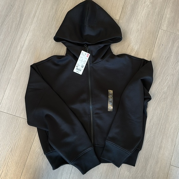 NEW UNIQLO DRY SWEAT FULL ZIP CROPPED HIGH NECK HOODIE BLACK - Picture 2 of 4